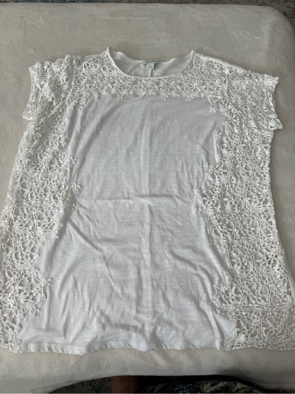 Sundance Catalog White “Lily’s Paramour ” Short Sleeve Lace Tee Size L D72